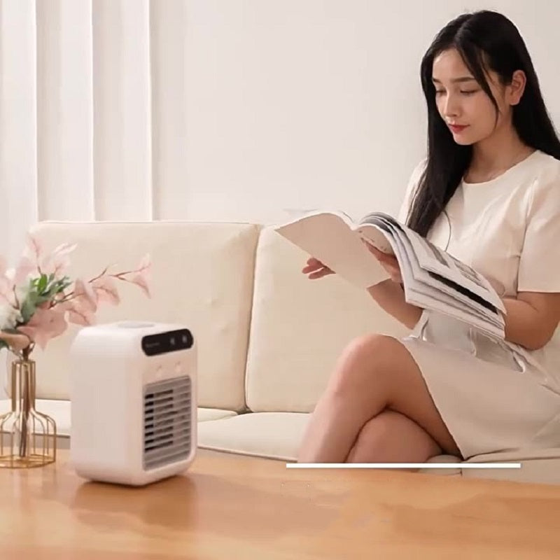 Mini Aire Acondicionado Portátil USB – Enfriador con Atomizador de Agua, Ventilador 2 Velocidades y Pantalla Táctil