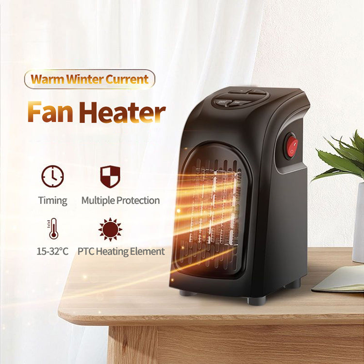 Calefactor Eléctrico Mini Portátil PTC – Ventilador de Calor y Frío con Temporizador 12h, Control Remoto y Enchufe EU/US/UK/AU