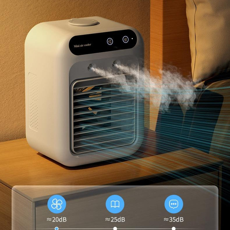 Mini Aire Acondicionado Portátil USB – Enfriador con Atomizador de Agua, Ventilador 2 Velocidades y Pantalla Táctil