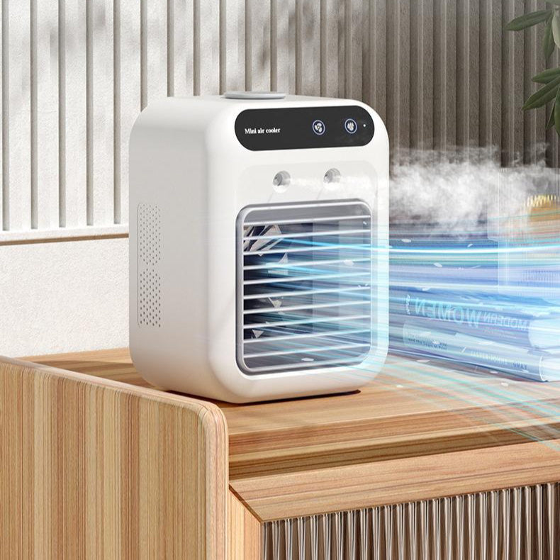 Mini Aire Acondicionado Portátil USB – Enfriador con Atomizador de Agua, Ventilador 2 Velocidades y Pantalla Táctil