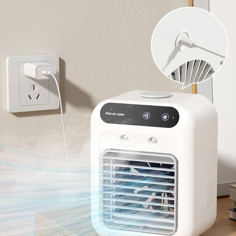 Mini Aire Acondicionado Portátil USB – Enfriador con Atomizador de Agua, Ventilador 2 Velocidades y Pantalla Táctil