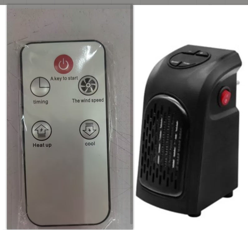 Calefactor Eléctrico Mini Portátil PTC – Ventilador de Calor y Frío con Temporizador 12h, Control Remoto y Enchufe EU/US/UK/AU