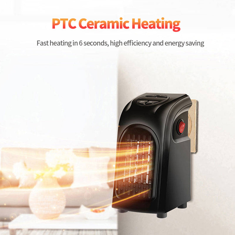 Calefactor Eléctrico Mini Portátil PTC – Ventilador de Calor y Frío con Temporizador 12h, Control Remoto y Enchufe EU/US/UK/AU