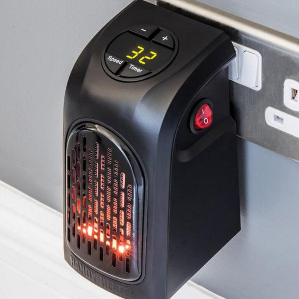 Calefactor Eléctrico Mini Portátil PTC – Ventilador de Calor y Frío con Temporizador 12h, Control Remoto y Enchufe EU/US/UK/AU